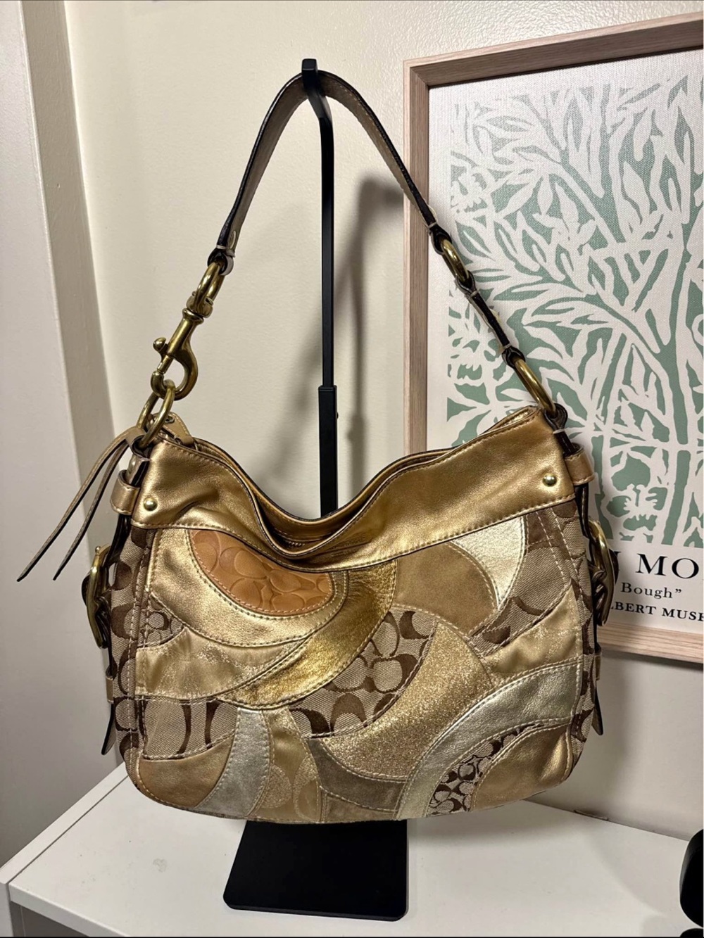 Coach Metallic Gold Patchwork Hobo Bag